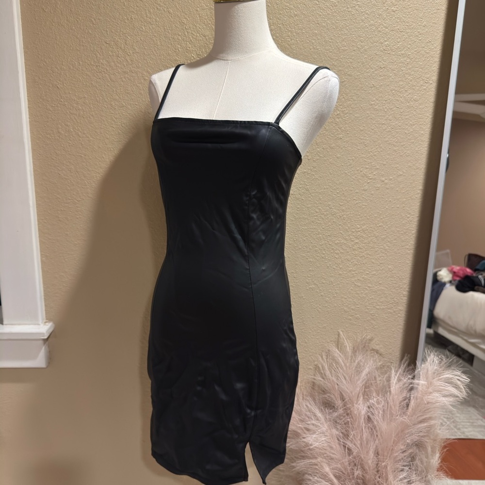 women’s leather-like black dress